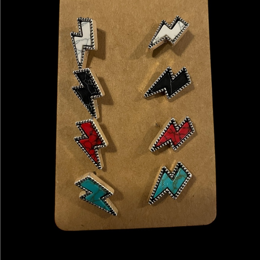 NEW Lightning Bolt Stud Earrings Set- 3/4” Faux Turquoise